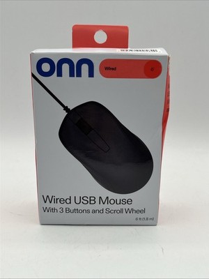 ONN Wired USB Optical Mouse, 3 Buttons, Scroll Wheel, 1000 DPI, Black