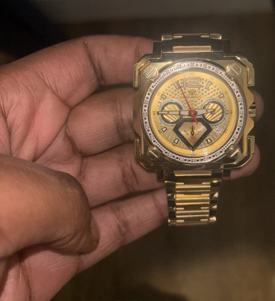 Men Aqua Master Jojo Jojino Joe Rodeo Yellow Metal Band 45mm Diamond Watch W#355 - Image 3 of 3