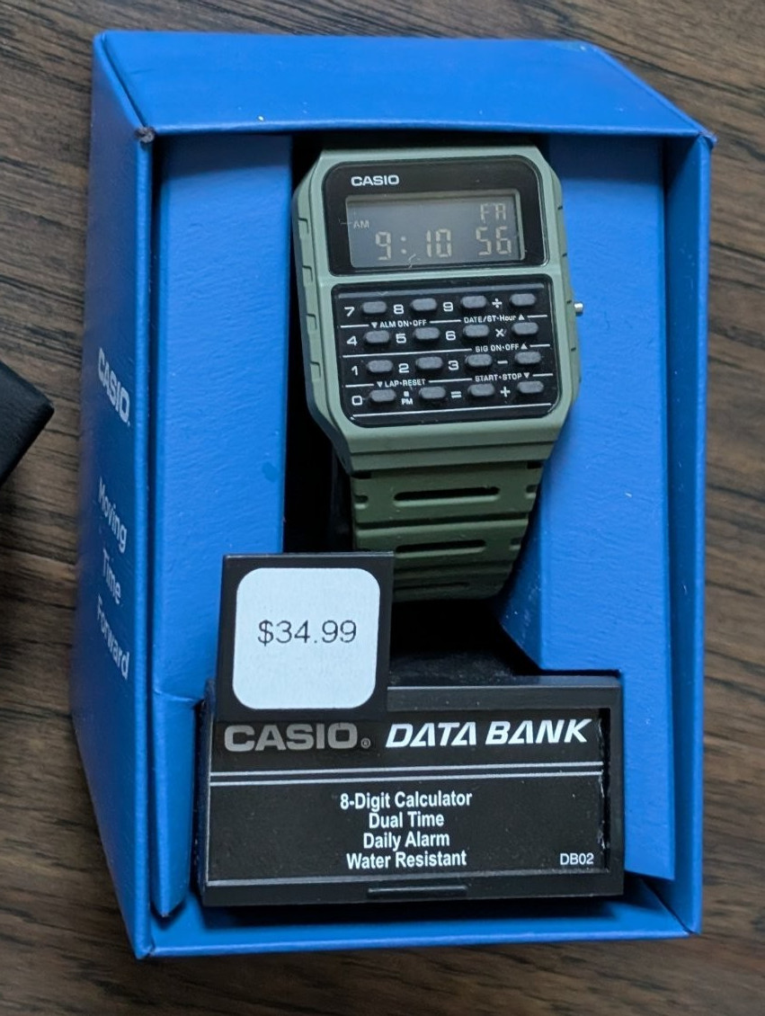 Casio Data Bank Hombre Cuarzo Calculadora Verde Oliva Resina Banda Reloj