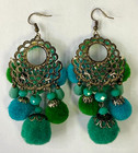 QVC St. Lucia Drop Dangle Pom Poms Blue/Green Mix Earrings — photo 2