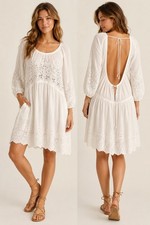 American Eagle AE Studio White Embroidered Open Back Dress Medium Boho Pockets