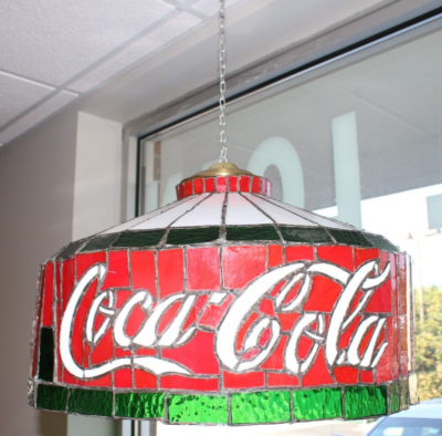 Vintage Coca Cola Stained GLASS Tiffany Style Hanging Bar