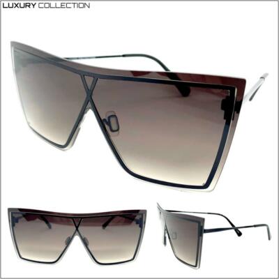 Klassisch Elegant Moderne Zeitgenössisch Shield Stil Sonnenbrille Groß Schwarz