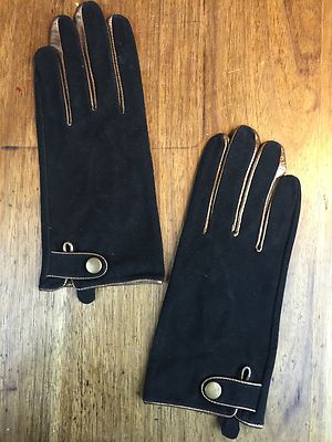 BNWOT 100% Soft Goat Suede & Nappa Gold Tipped Trim Size 7.5 Glove