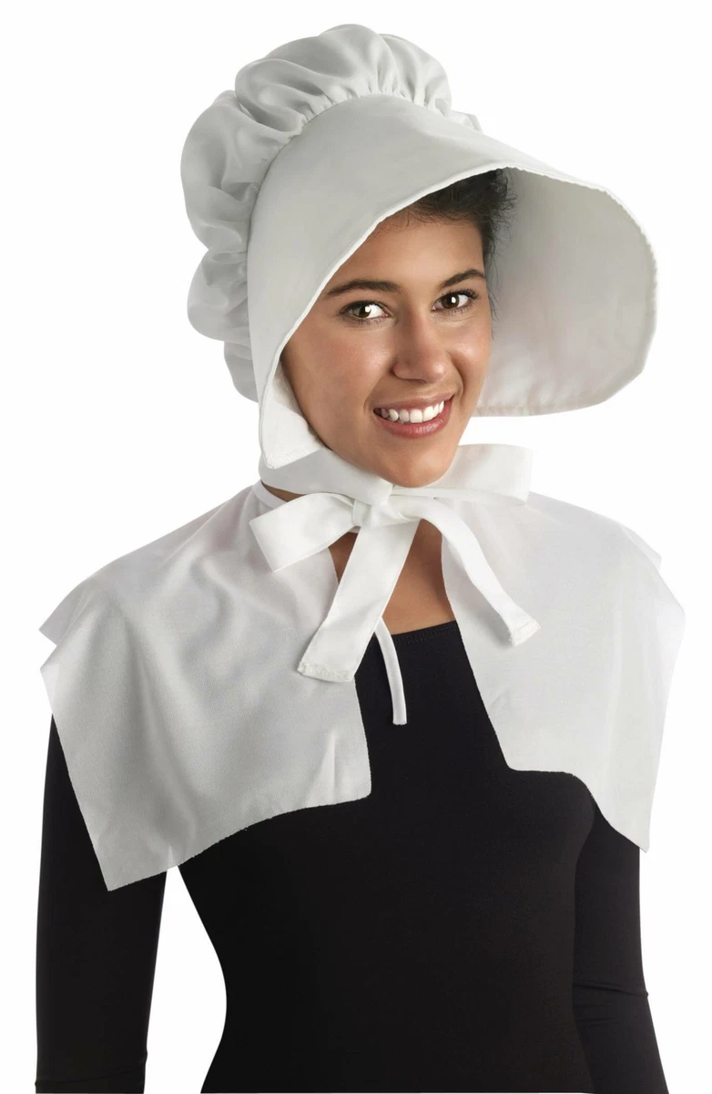 White Pioneer Women&#039;s Bonnet Hat Wide Brim Adult Prairie Costume Accessory Amish | eBay