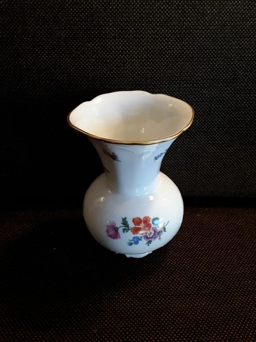 Vase Porzellan Fürstenberg Blumen Motiv farbig Gold Dekor Relief vintage 70er - Bild 2 von 3