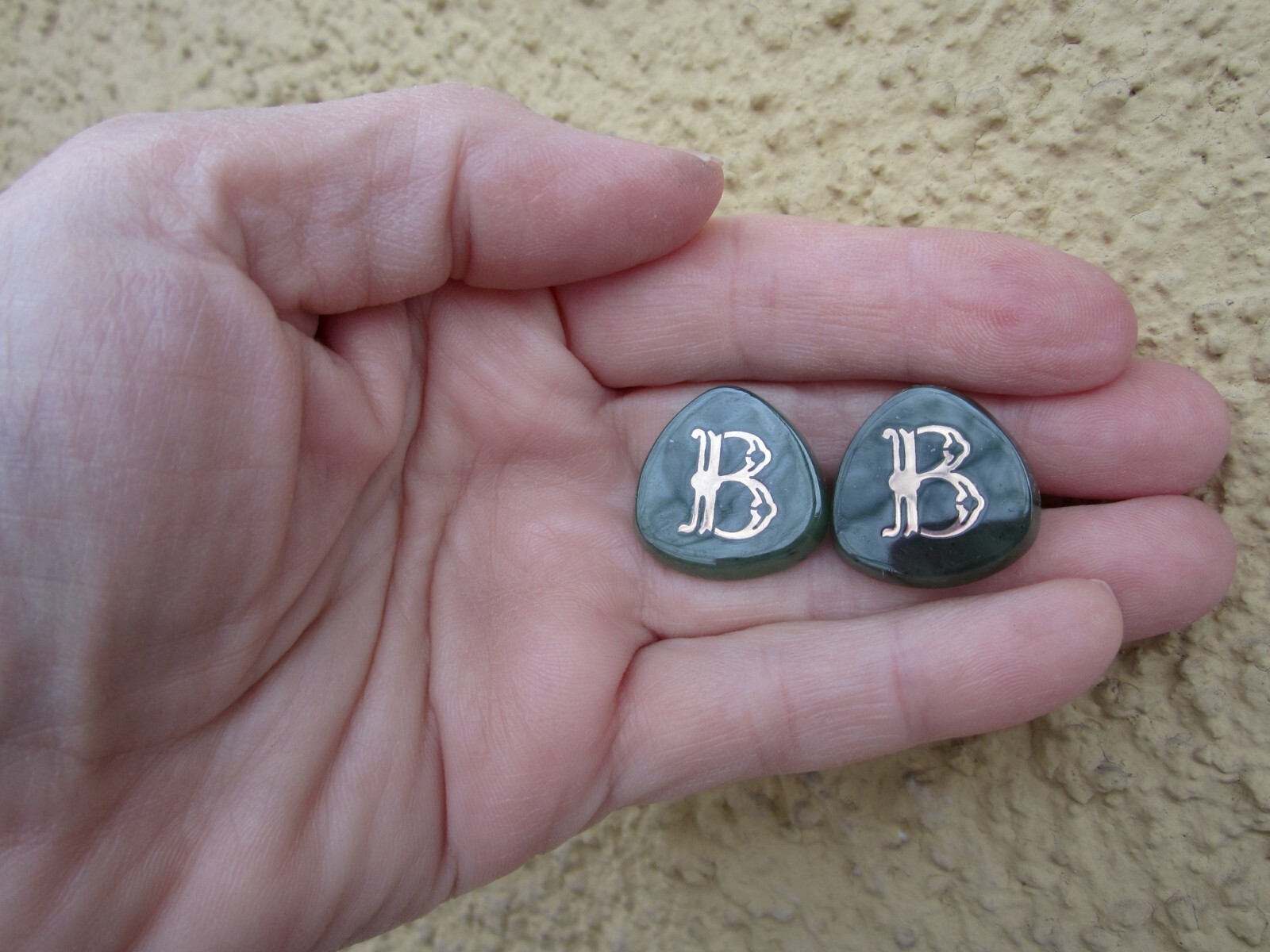 Russian Soviet Cufflinks Initial B Jade Nephrite … - image 4