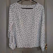 SHEIN Detail Sleeve Silky Polka Dot Blouse - Size Small (4)