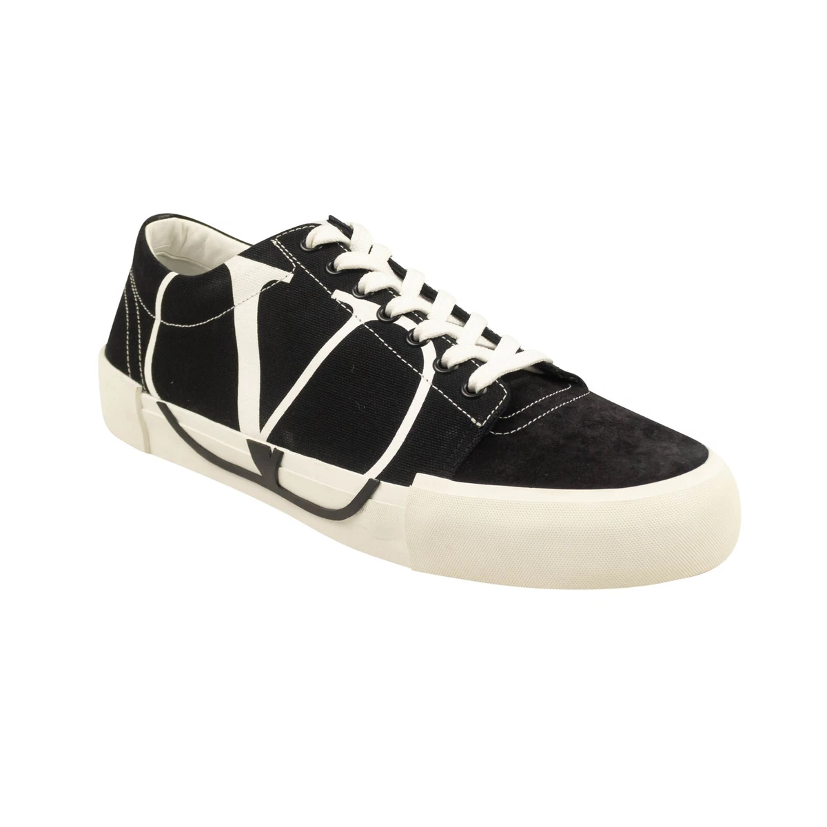 NIB VALENTINO Black Canvas Logo Low-Top Sneakers Size 12/45 $665