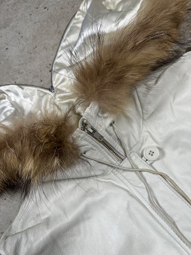 Vintage Y2K N2B Leather Bomber Racoon Fur Jacket Flyers Avant Garde Army Style - Picture 12 of 20