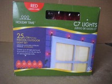 Holiday Time 25 ct Red Transparent LED C7 Christmas Lights Green Wire
