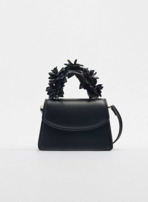 Zara Mini Floral Handle Crossbody Bag Black