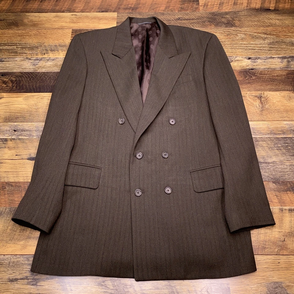 Traje Tom James Vintage Doble Pecho 2 Piezas 42R Verde Lana Pantalones 29x34 Foto 2 de 4