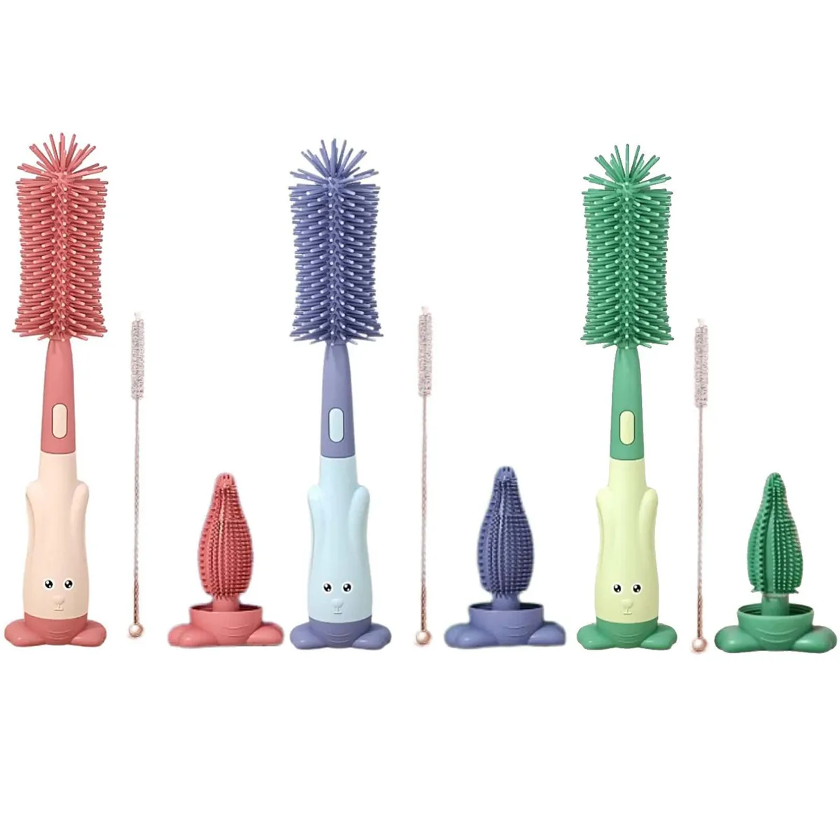 3 in 1 Multi Functional Silicone Bottle Cleaning Brush Kit with
