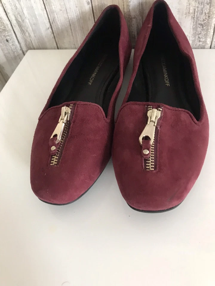 Rebecca Minkoff Borgoña Rojo Sangre de Buey Gamuza Pisos Ballet Sin usar, en caja Cremallera 8 RARO Foto 4 de 4