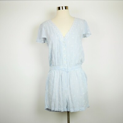 Anthropologie Floreat Women's S Blue white romper short sleeves  shorts