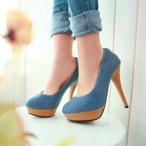 denim heels pumps