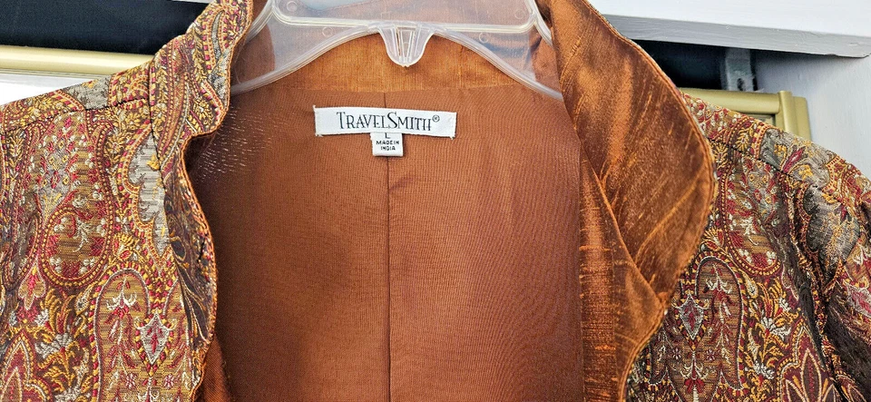 Precioso blazer forrado tapiz de seda cruda TravelSmith vintage para mujer Foto 2 de 4