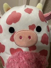 2023 Valentines Squishmallow Evangelica Pink Fuzzy Cow 8" And Clip 2 pc set NWT