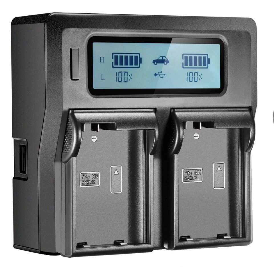 Cargador LCD de doble canal adaptador de coche para Nikon D850 D810 Z6 Z7 MH-25 EL15 EL15b Foto 3 de 4