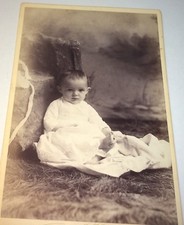 Antique Victorian American Child, Bonnet Off Holding Foot MA Cabinet Photo US