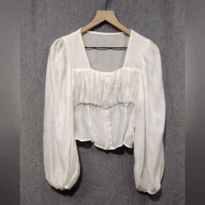 One More Babydoll Top Women's M White Retro 90s Y2K Cottagecore Peasant Casual