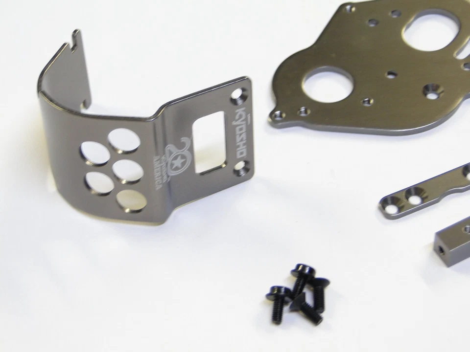 NEW KYOSHO ULTIMA '87 WC Motor Plate & Guard Aluminum Gunmetal WORLDS KU9 - Image 2 of 3