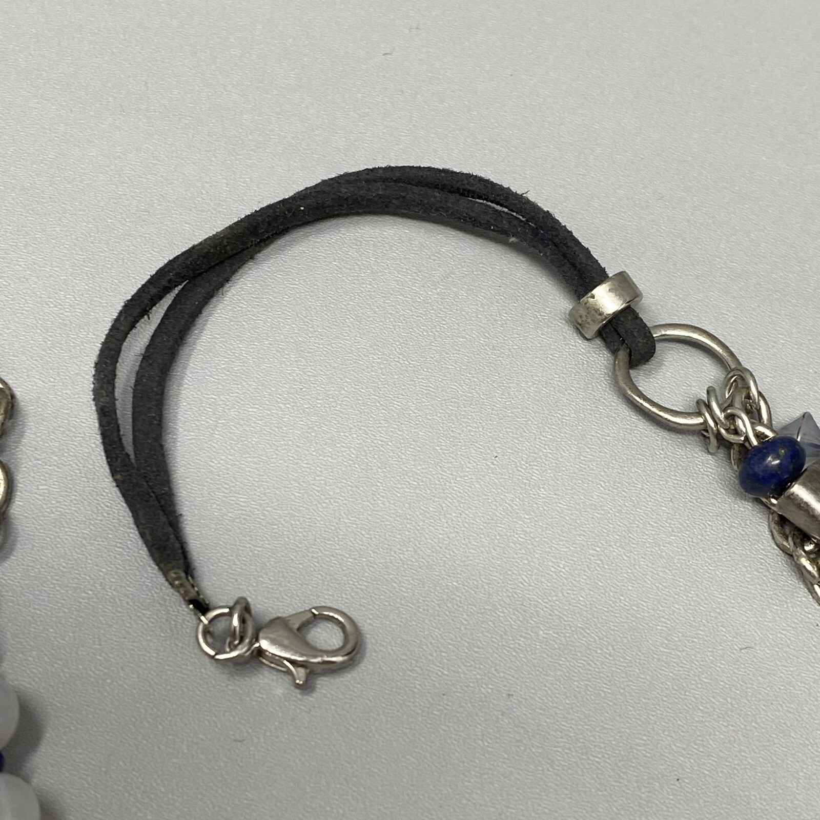 Statement Necklace Blue Cloudy White Gemstone Bea… - image 16