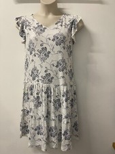 NEXT Ladies White Floral Linen Mix V Neck Dress Sizes 6-16 RRP £26