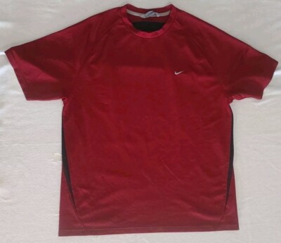 Vintage Nike Y2K Mini Swoosh Crew Neck Short Sleeve Shirt Red Polyester Adult XL