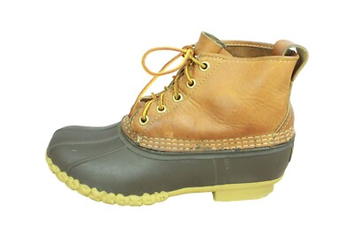 LL Bean Women's Brown Leather Lace Up Unlined Ankle Duck Boots Size 8 M