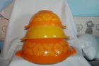 3 Vintage Pyrex Sunflower Daisy Cinderella Nesting Bowl Set MCM Orange Sunflower