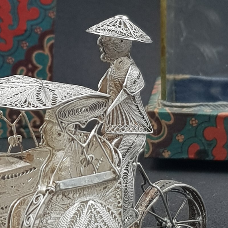 Vintage Chinese Sterling Silver 925 Asian Rickshaw Filigree