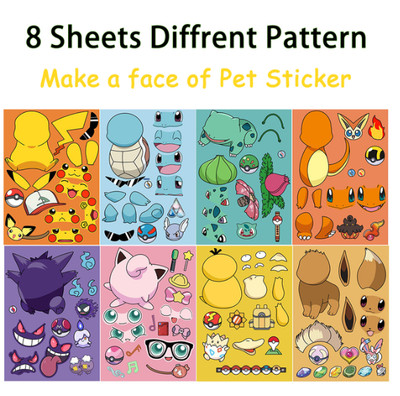 8Sheets Children DIY Puzzle Sticker Face Funny Anime Pikachu Assemble