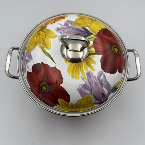 Pioneer Woman 4 Qt Floral Garden Enameled Stock Pot 9" x 5" With Lid Retired - Picture 5 of 9