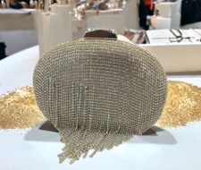 Olga Berg Bria Crystal Fringe Clutch Rhinestone Drop-in Chain Strap Silver Nwt