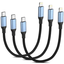 USB C to Lightning Cable 1FT, 3Pack [MFi Certified] Braided Short 1 FT, Black