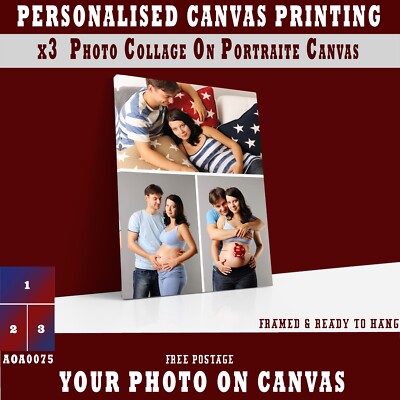 Personalised Photo On Canvas Customised x3 Collage PORTRAIT Canvas (18x32'') 18mm