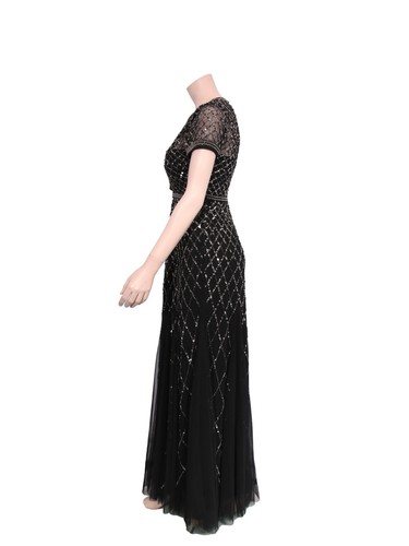 ADRIANNA PAPELL Cap Sleeve Black Beaded Gown (SIZE 2) - Picture 2 of 3