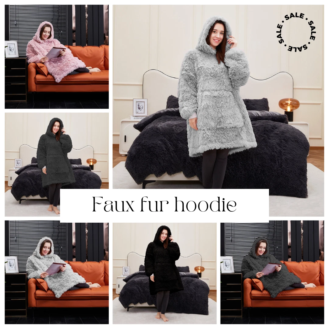 Teddy Fleece Hoodie Faux Fur Fluffy Fleece Oversized Ladies Hooded
