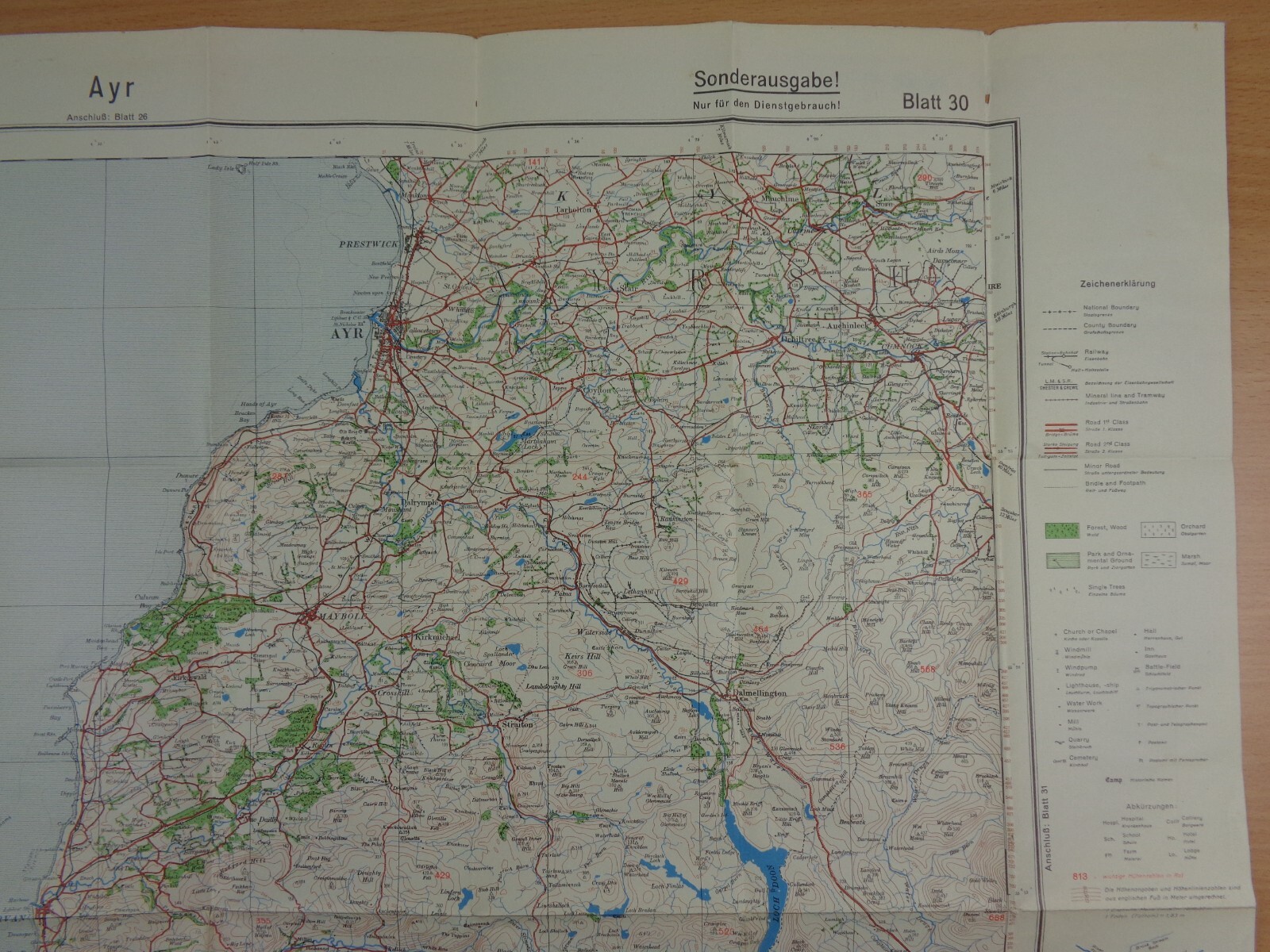 WW2 GERMAN INVASION MAP of "AYR" + PRESTWICK, MAYBOLE, GIRVAN