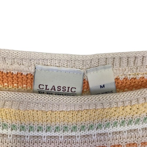 90s VTG Classic Elements Orange Multicolor Pastel Chunky Knit Striped Sweater M - Picture 4 of 4