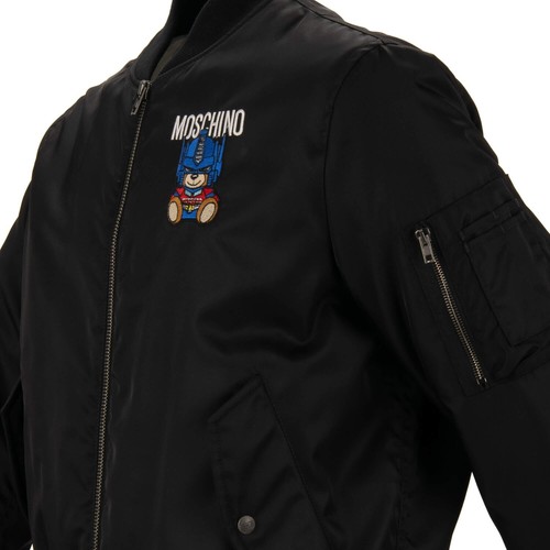 MOSCHINO COUTURE Transformers Robot Ricamo Giacca Bomber In Nylon Nera - Picture 5 of 8