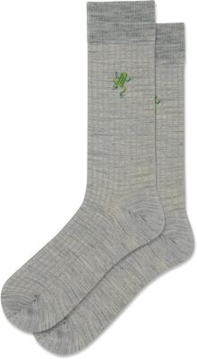 Hot Sox Men's Ribbed Frog Embroidery Wool Crew Socks 1 Pair, Grey, Men's 10-13