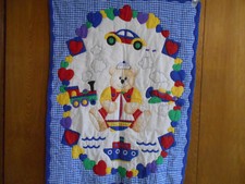 Teddy express nautical sailor bear-car, plane, train, boat w/ blue design border