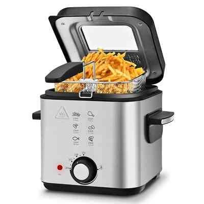PUKOMC Deep Fryer 1.5L Cool Touch with Basket Nonstick Removable Lid