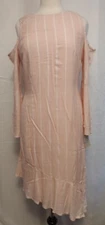 BELLE SKY PINK/WHITE OPEN Shoulder BACK ZIP STRIPE ASSYMETRICAL DRESS SIZE M NWT