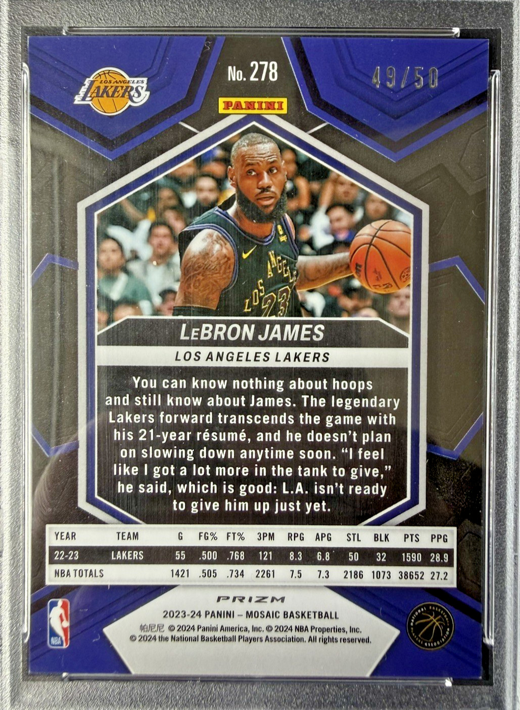 2023 PANINI MOSAIC #278 LeBRON JAMES PURPLE FAST BREAK /50 PSA 9 MINT view 5
