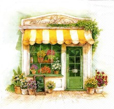  2 Two Paper Lunch Napkins for Decoupage/Mixed Media - Flower Shop building