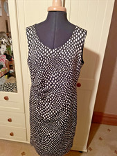 LAURA ASHLEY Ladies Knee Length Dress UK Size 12 Black Ivory Print Sleeveless